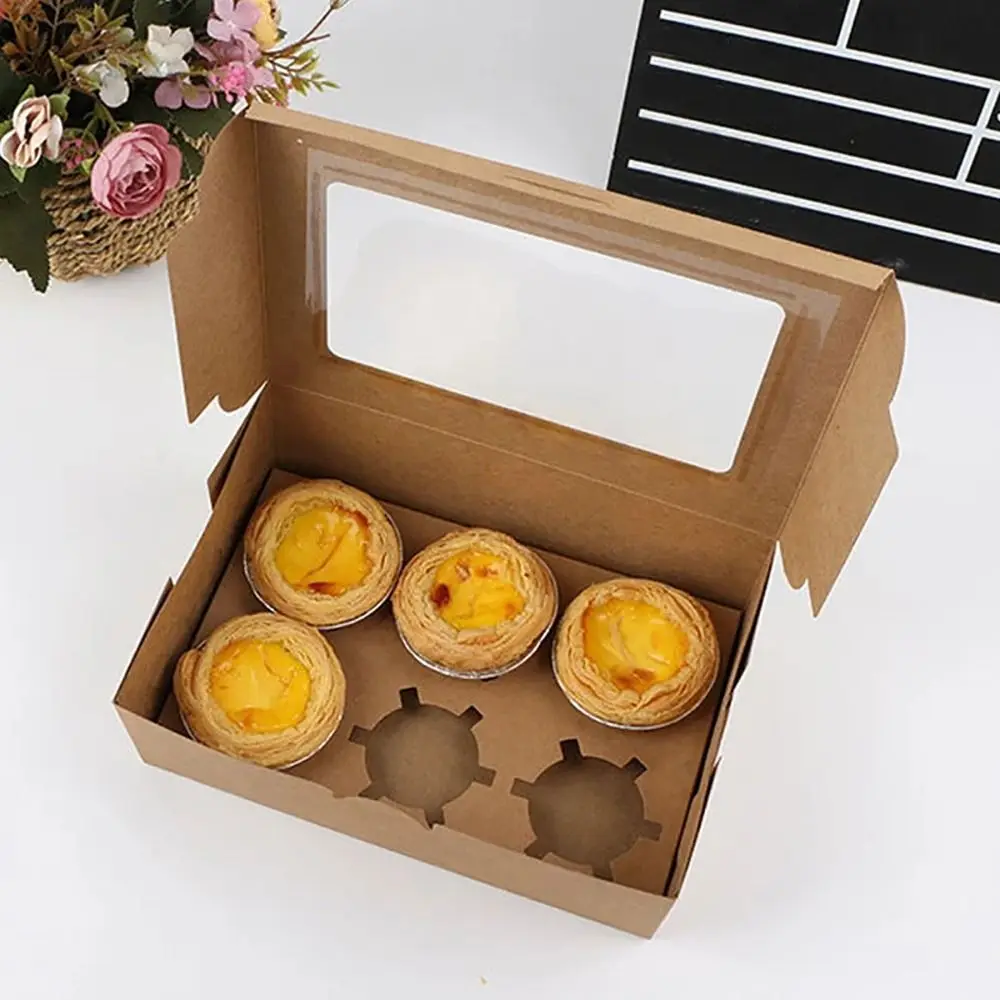 2/4Pcs Cupcake Packing Baking Packing Box 1/2/4/6 Grids Transparent Window Gift Package Boxes with Tray For Cake Muffins