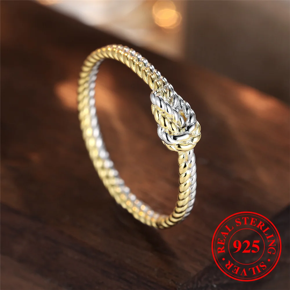 Cute Female Real 925 Sterling Silver Twist Engagement Ring Vintage Wedding Band Jewelry For Women