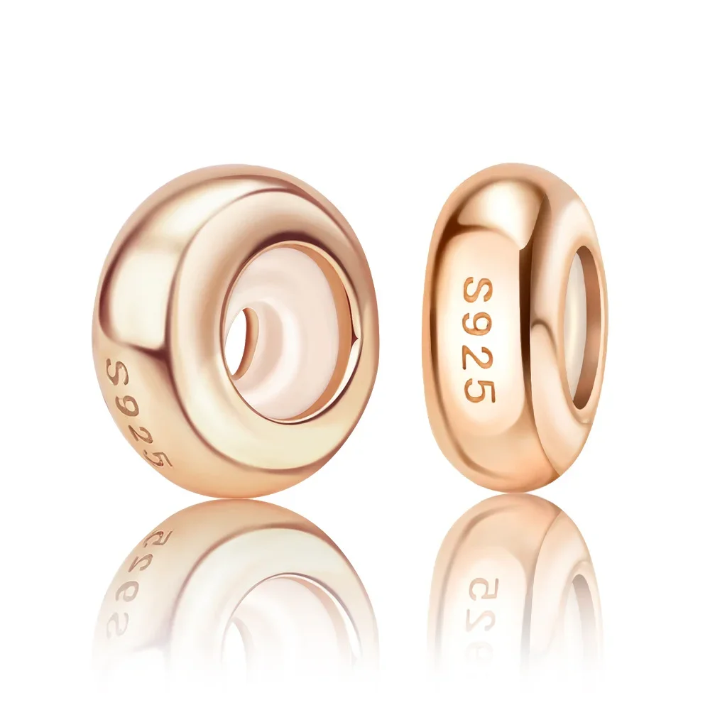 シンプルな 925 スターリングシルバースペーサークリップビーズオリジナルブレスレットカラールービックキューブチャーム DIY ブレスレットクラシックファインジュエリー