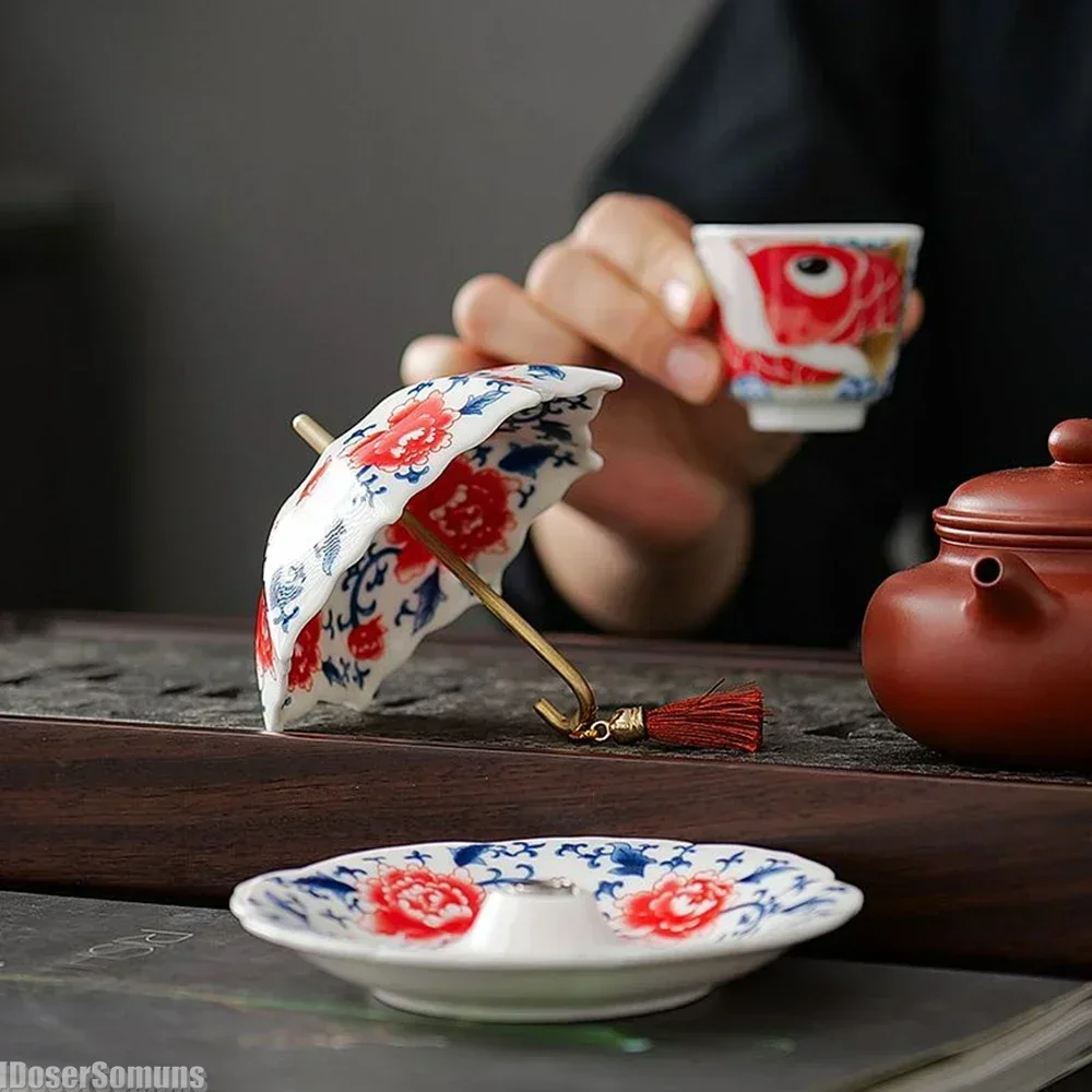 2025 New Creative Blue and White Umbrellas Tea Filters Ceramic Filters Tea Ceremony Decoration Tea Accessories Gift for Friends