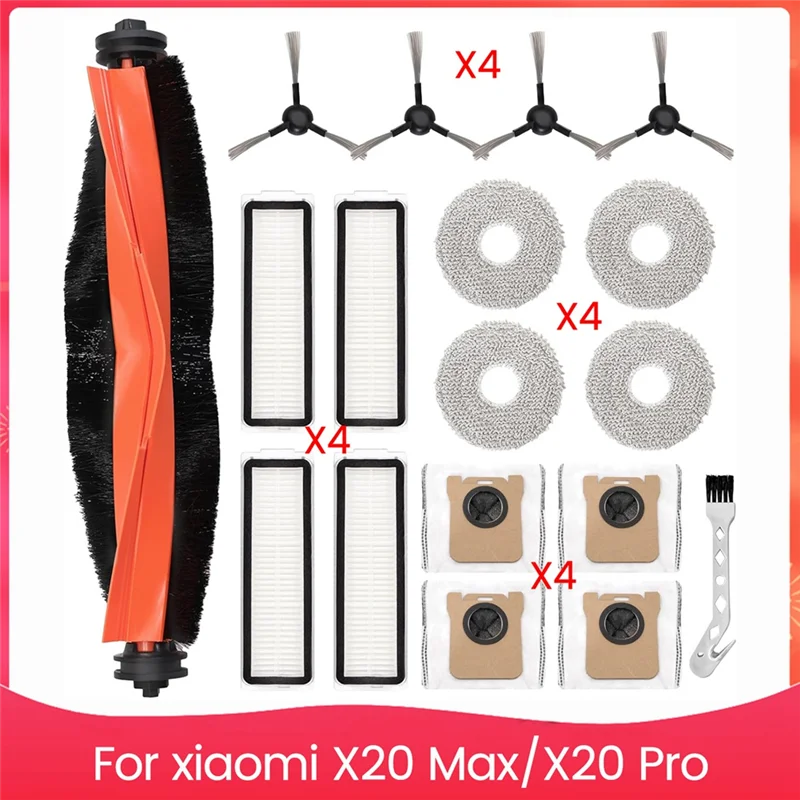 Baao-kit de acessórios para xiaomi x20 max, x20 pro aspirador de pó peça de reposição principal escova lateral mop sacos de pó