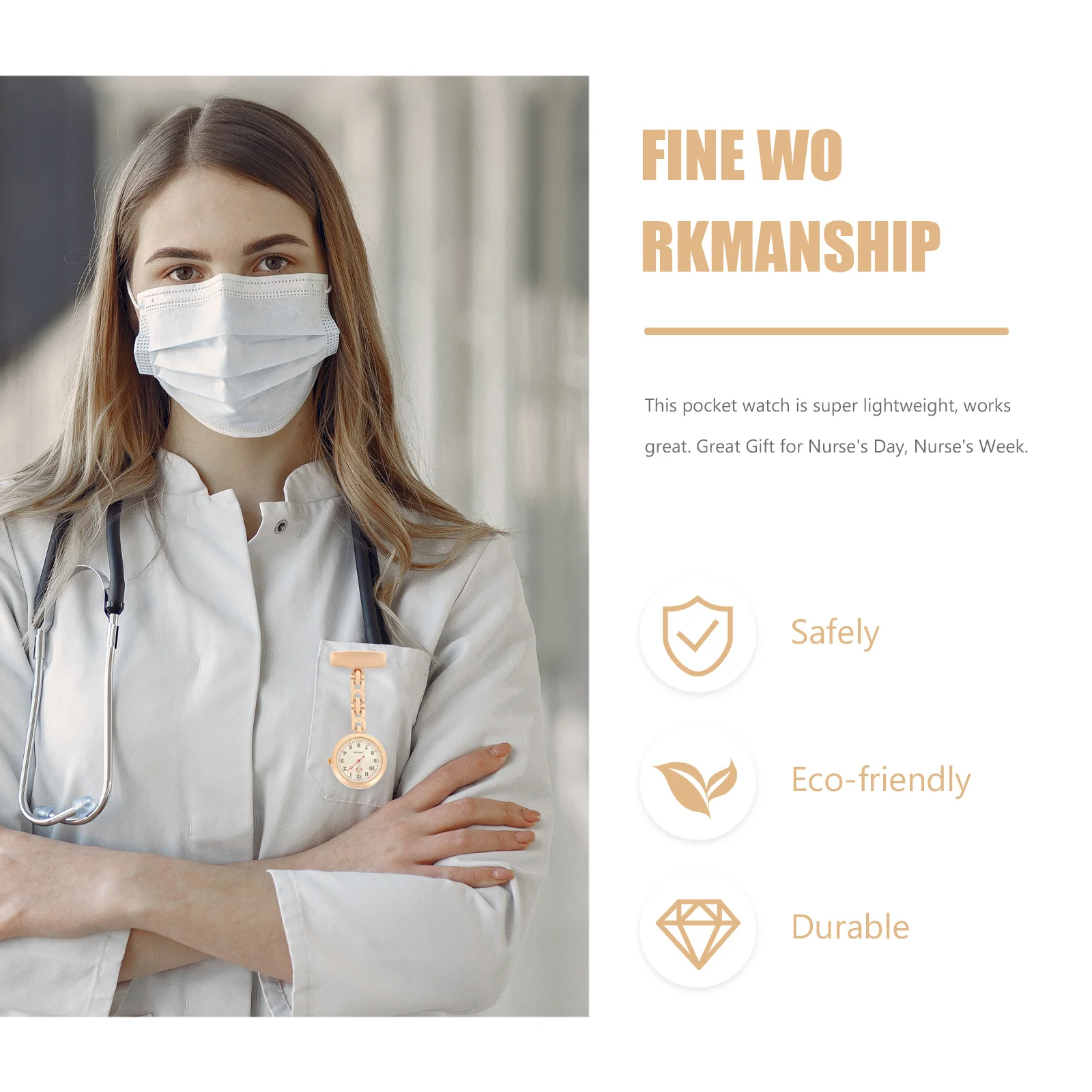 

Elegant Nurse Pocket Watch with Glow in The Dark Dial Silent Reliable Movement Lightweight Chest Watch for Doctors Nurses