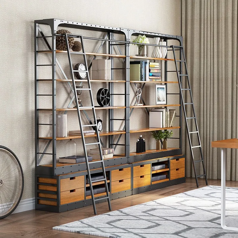 

Solid wood floor-to-ceiling shelves, creative office file lockers, retro log book display bookcases