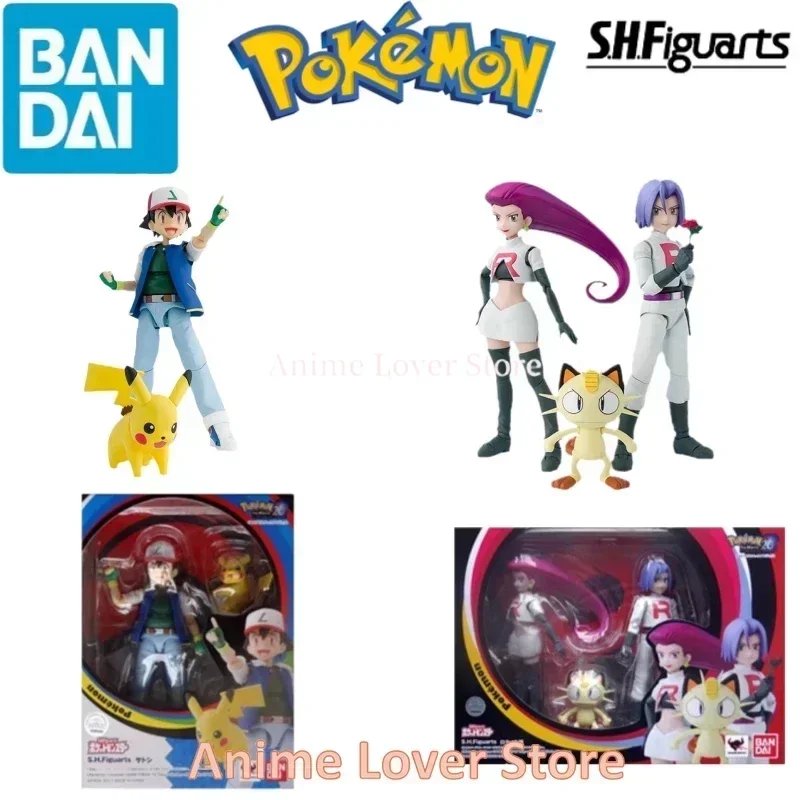 

Bandai Original Pokemon S.H.Figuarts SHF Ash Ketchum Pikachu Jessie James Meowth Anime Action Figures Toys for Kids Gift