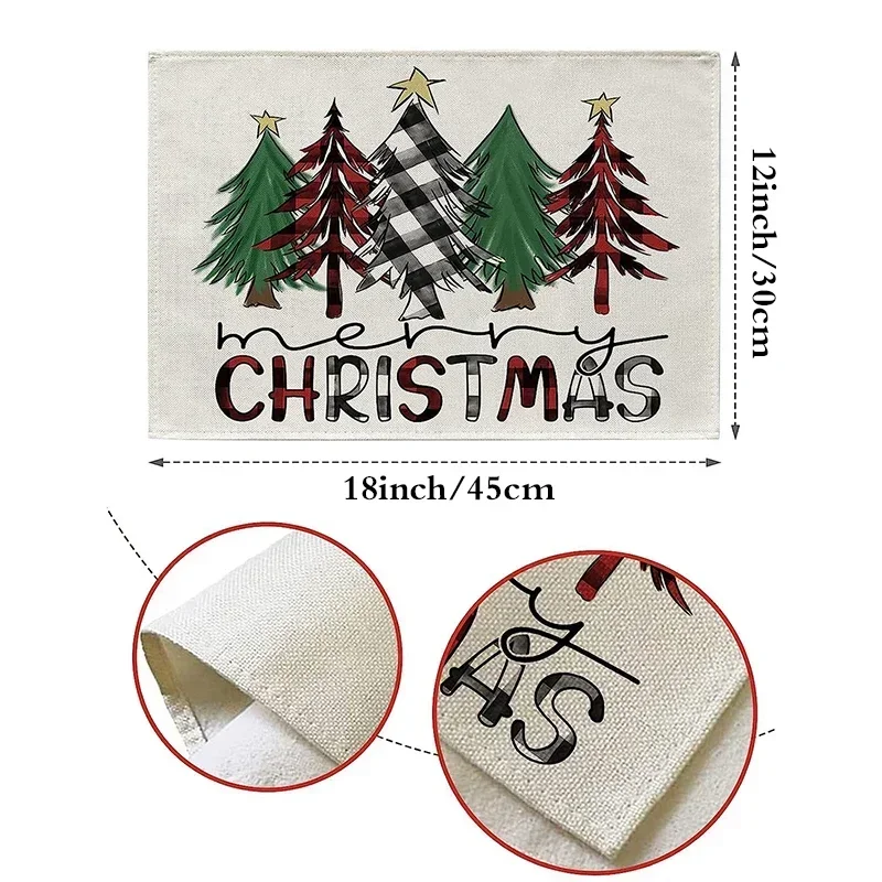 4Pcs Christmas Placemats Xmas Tree Snowman Pattern Table Mat Coaster Bowl Coffee Cup Pad Mat New Year Home Kitchen Decor