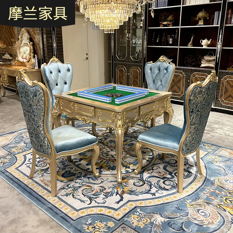 MO LAN French luxury mahjong table European style carved home entertainment table furniture table and chair combination