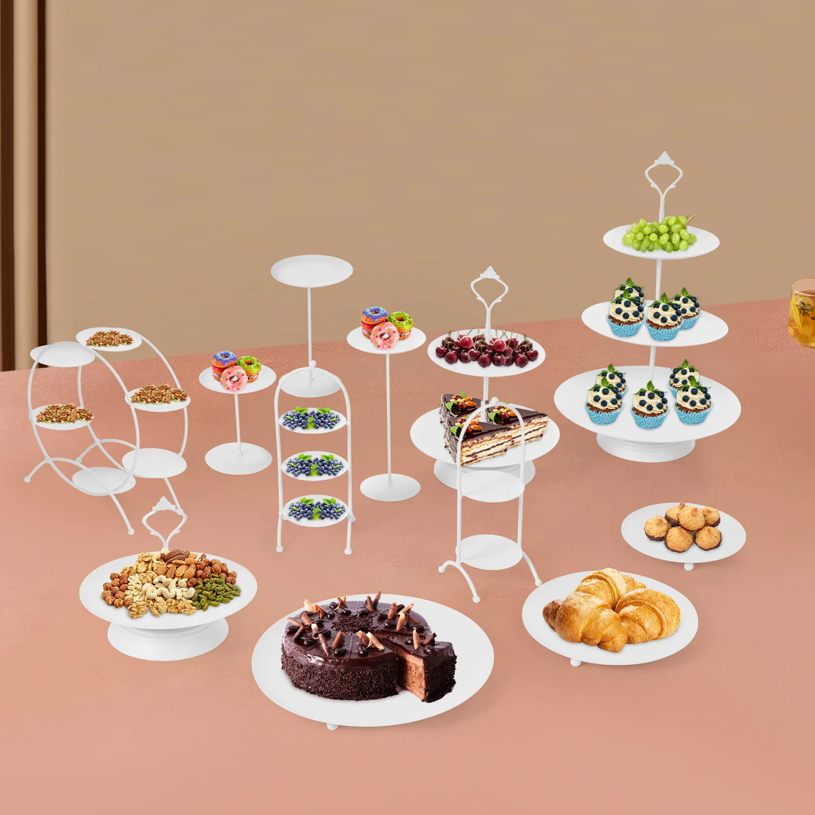 

12-Piece White Cake Stand Set, Round Dessert Display Stands Tiered Display for Wedding Party, Iron Multi-Size Serving Platters