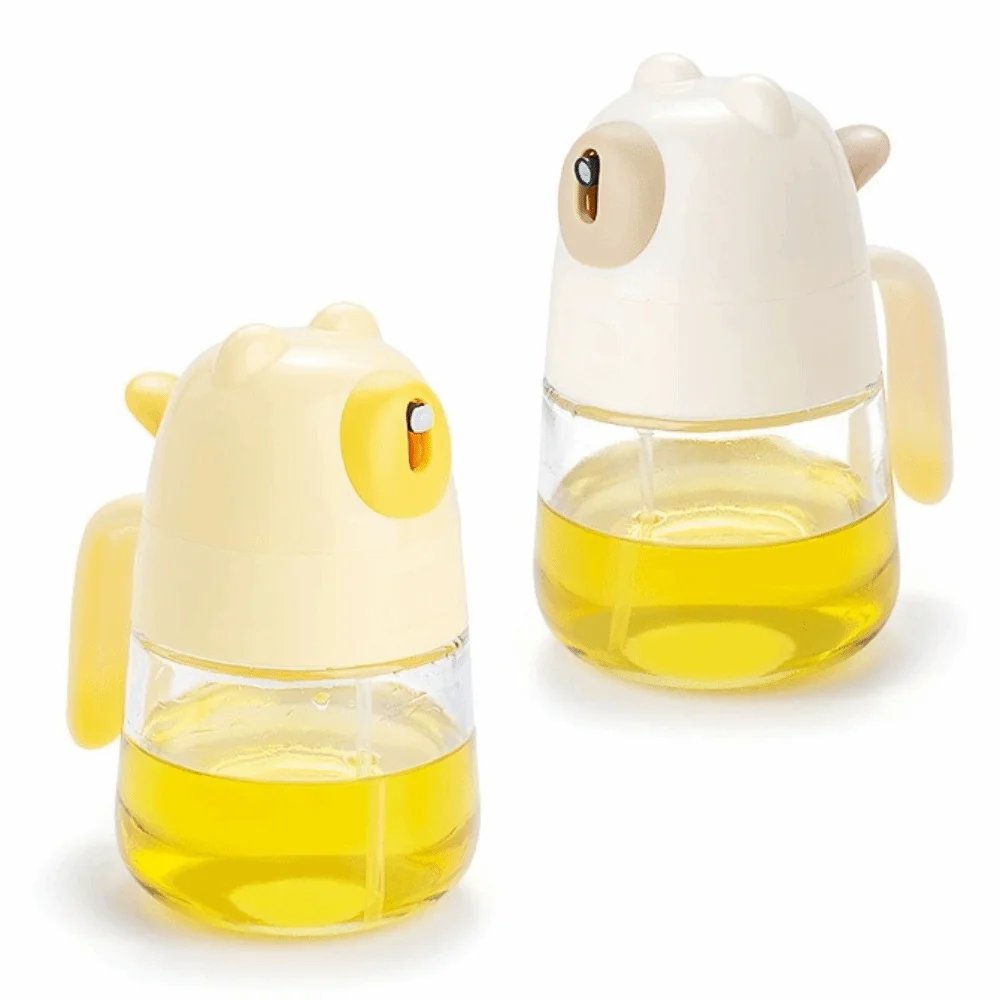 

New 300ml Glass Oil Spray Cartoon Bear Press Type Oil Dispenser Spray Function Oil Spray Bottle Kitchen Tool