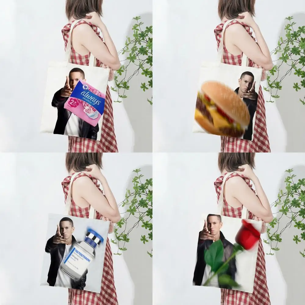 Celebrity Meme Eminem Meme Storage Bags Lightweight Printed Canvas Bag Portable Daily Shopping Shoulder Bag
