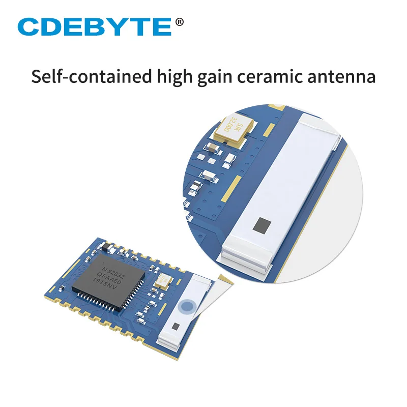 Imagem -05 - Bluetooth Módulo Serial para Ble Nrf52832 E104-bt5032a Smd Receptor de Antena Cerâmica 4dbm Ble5.0 Transceptor sem Fio Diy 10 Peças Lote