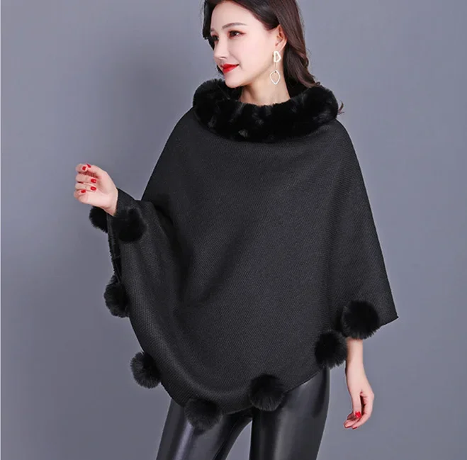 Autunno Inverno Nuova Pelliccia D'imitazione Cappotto Delle Donne Scialle Sciarpa Imitazione Lontra Coniglio Capelli Poncho Alla Moda di Lusso Mantelle Cachi Mantelli