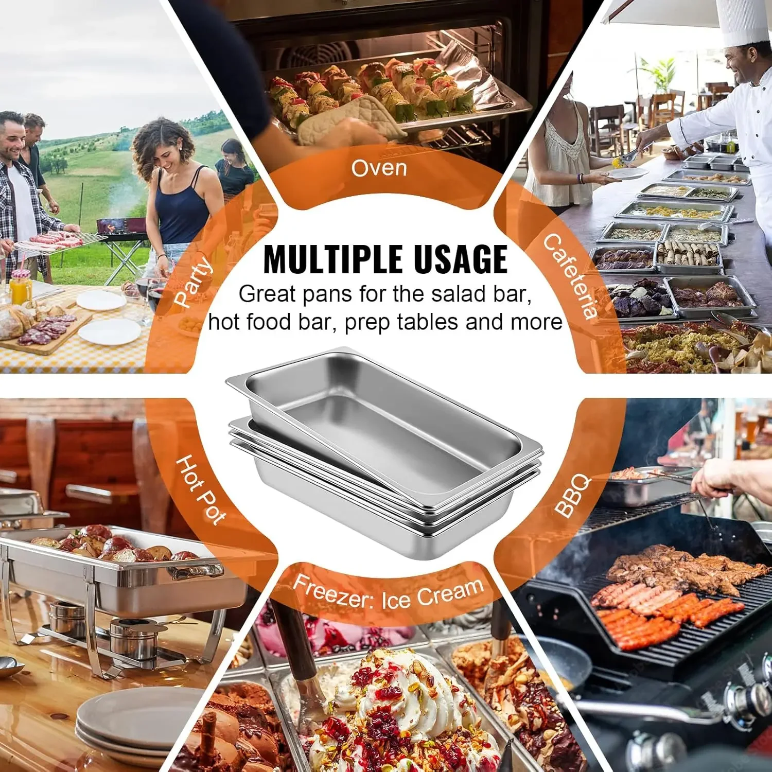 4 Pack Steam Table Pans 20.9 x 12.8 x 3.9 Inch Deep Steam Table Pan Full Size 13L Deep Food Container Stainless Steel