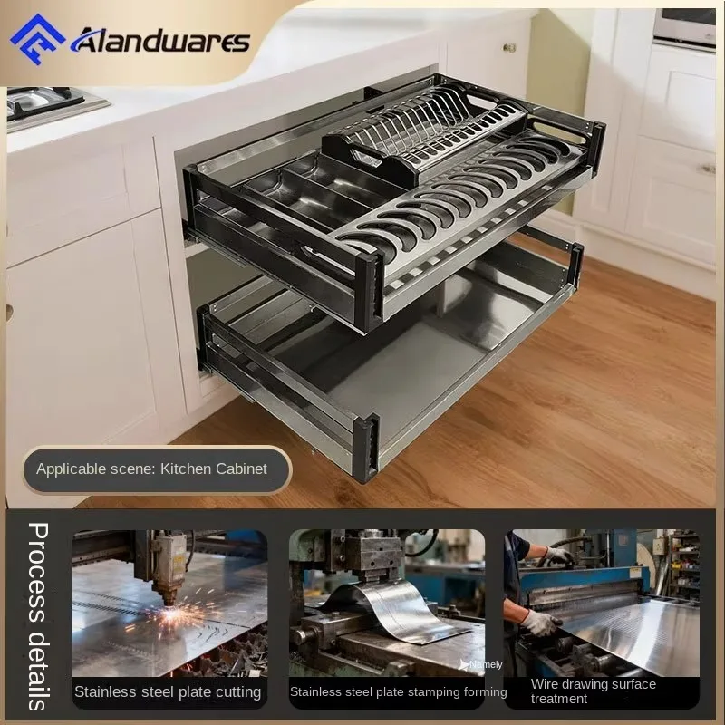 Modern Simplicity China Pull Basket Kitchen Cabinet Drawer Baskets Double-Layer Dish Rack Seasoning Storage 201 Stainless Steel 