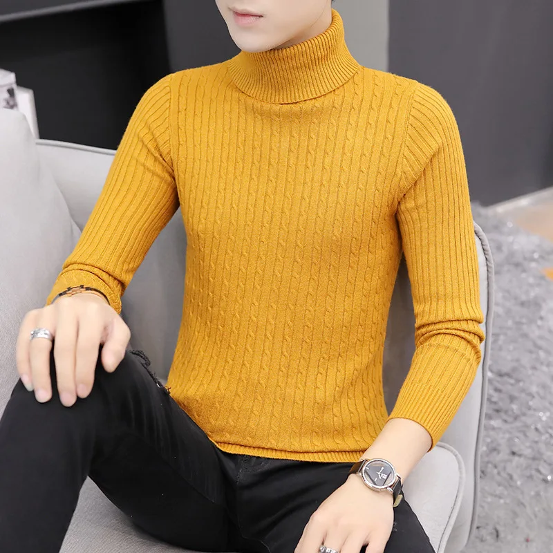 

Winter Mens Turtleneck Sweater Solid Color High Neck Thick Warm Pullover Fashion Mens Knitwear Outdoor Tops