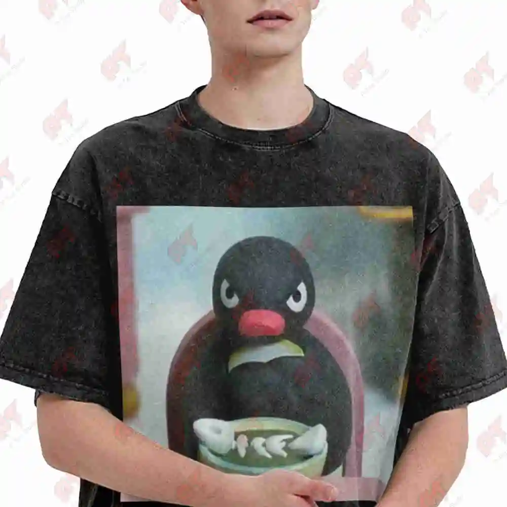 Pingu The Penguin Angry Noot Vintage Washed Tee Pure Cotton T-Shirt