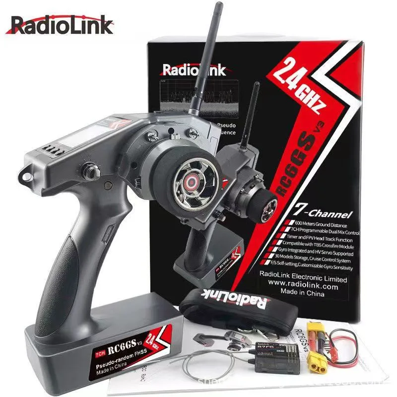 Radiolink-transmissor de rádio rc6gs v3, 7 canais, r7fg, r6fg, giroscópio telemetria, 600 metros lcd, para carro rc, barco, escalada