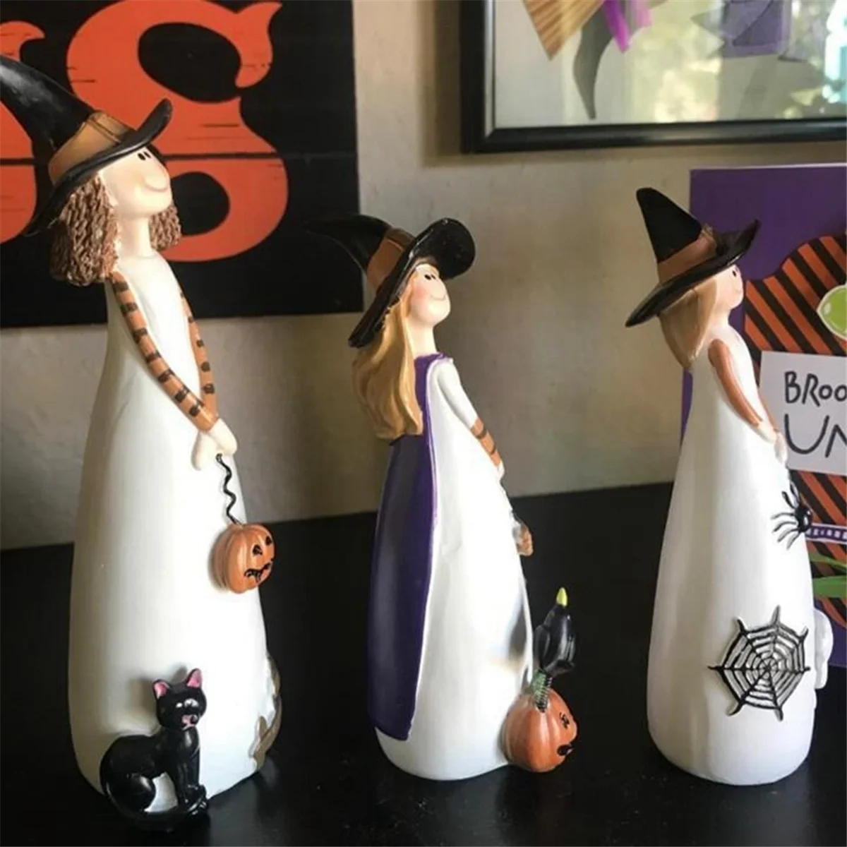 Halloween Witch Figurines and Statues Home Decor Resin Witches Cute Elf Sculpture A