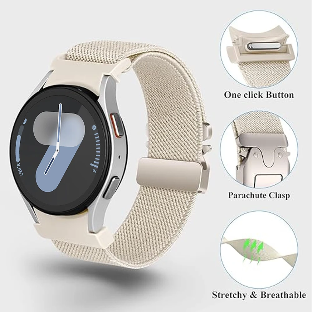 No Gaps Strap For Samsung Galaxy Watch 7 FE 6 4 Classic 5 Pro 45 44mm 40mm Parachute Elastic Nylon bracelet Galaxy Watch 7 Band