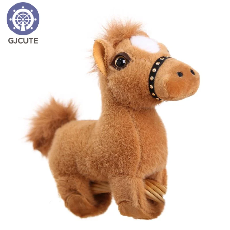 

1Pcs Simulation White Forehead Horse Pa Pa Ring Plush Toy Kawaii Lifelike Animal Soft Horse Stuffed Doll Decor Friend Kid Gift