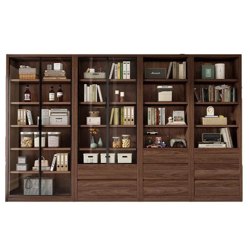 

Bookcase and locker integrated household living room against the wall Display cabinet Shelf with glass door Whole wall
