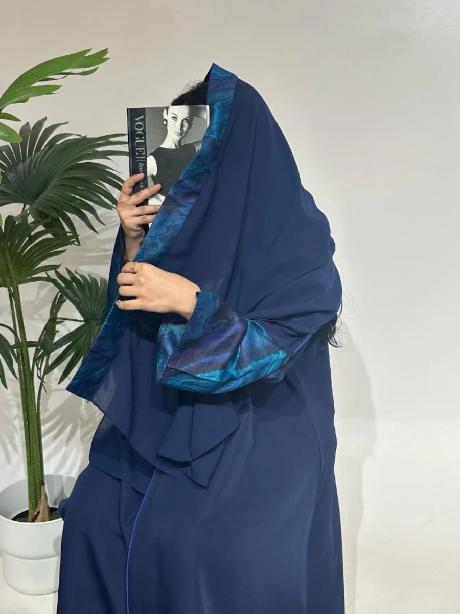 Abaya Hijab musulman pour femmes, manches imprimées avec écharpe, cardigan Jalabiya, robes de soirée, caftan de Dubaï, robe longue éducative, Eid