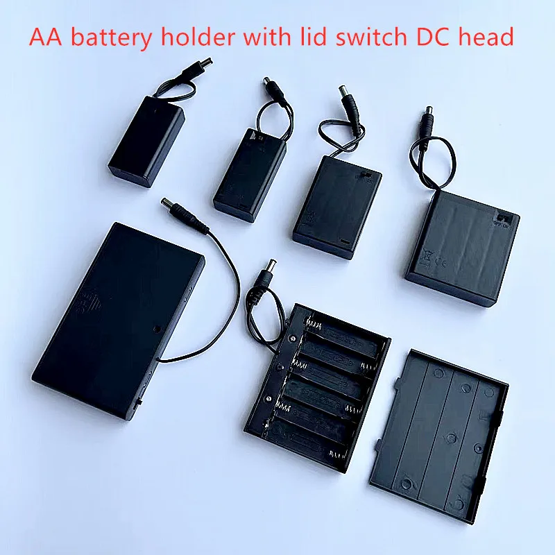 AA Battery Box 2/3/4/6/8X Battery Holder With Cover Switch DC Plug Cable 5.5-2.1 Battery Compartment