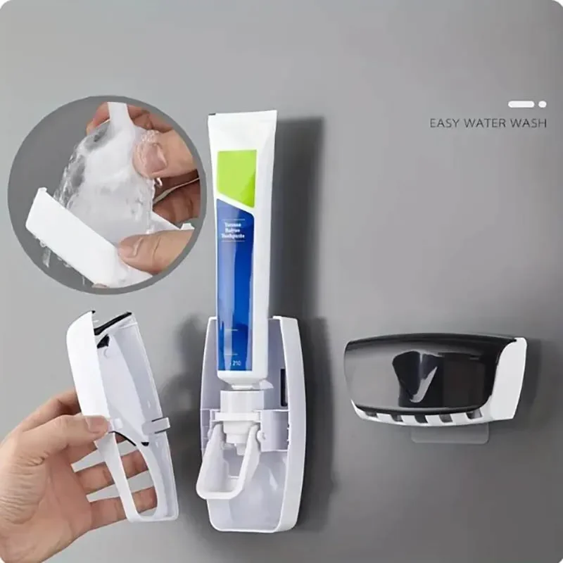 Automatic Toothpaste Dispenser Wall Mount Dust-proof Toothbrush Holder Wall Mount Bathroom Accessories Set Squeezer image 2