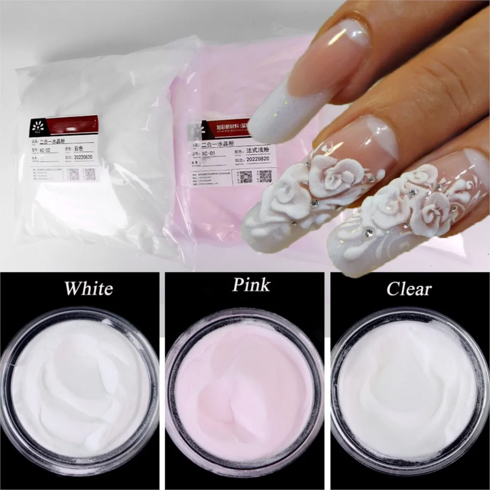 3 Jars Acrylic Powder Nail Art 3D Flower Pattern Engraving Pigment For Professional Manicure Decorative Extension Crystal Powder
