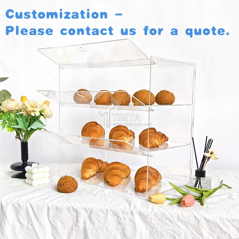 

custom.Bakery Store 3 Levels Pizza Sandwich Cake Acrylic Cupcake Display Cabinet Acrylic Food Bread Display and Storage Box