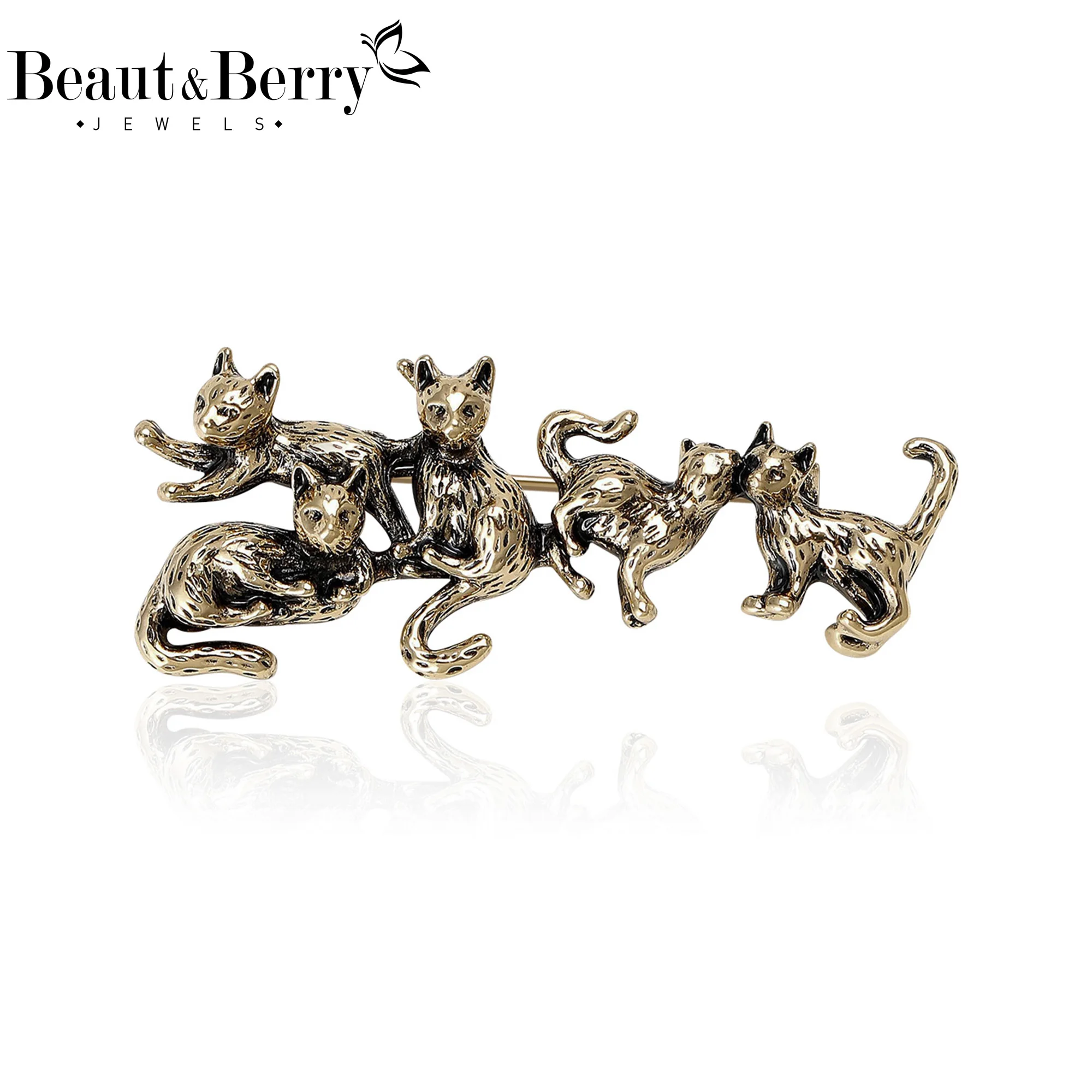 

Beaut&Berry Vintage Metal Five Cats Brooches for Women Unisex Animal Pins Casual Party Jewelry Accessories Gifts Decoration