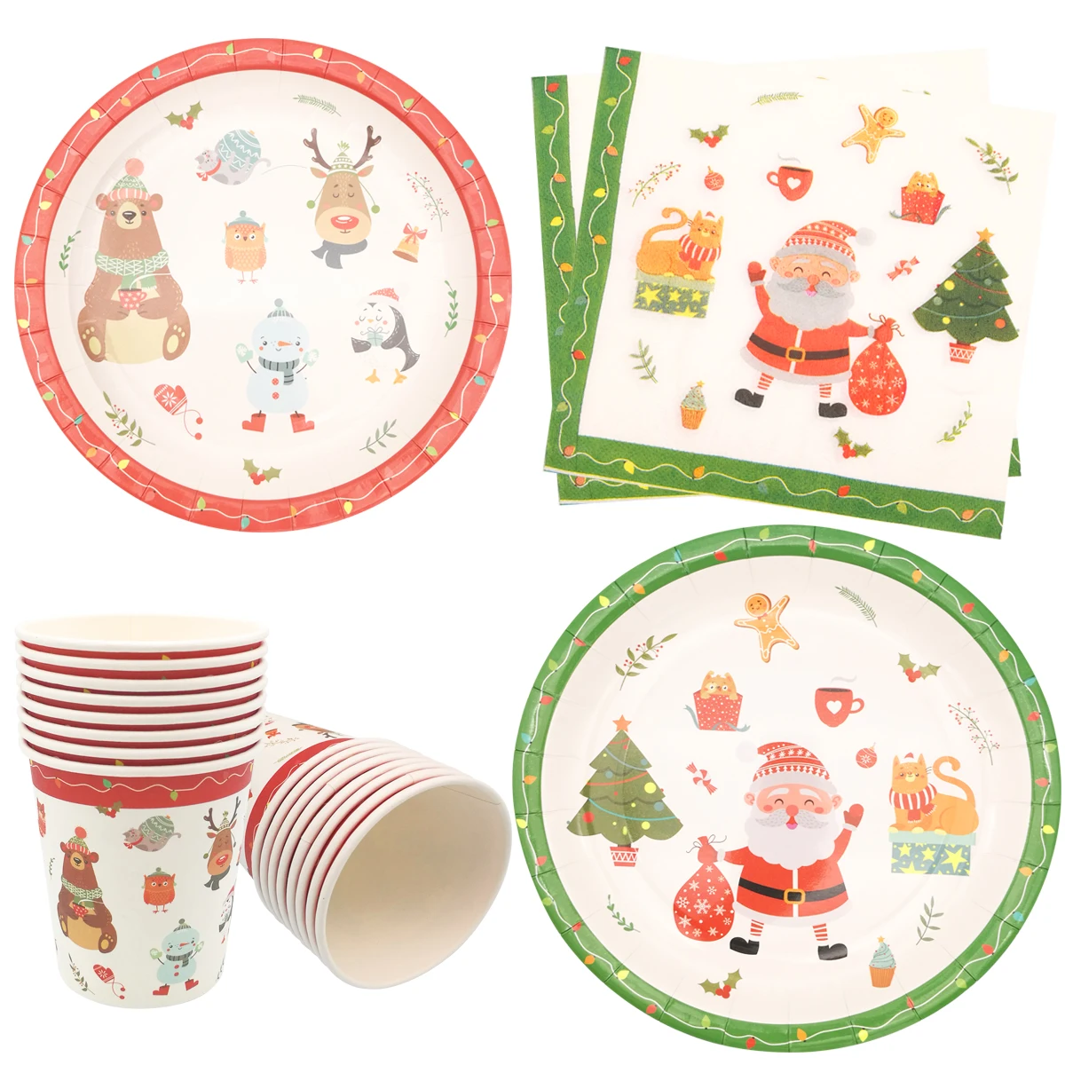 8 шт., одноразовые бумажные салфетки с Санта-Клаусом, оленем