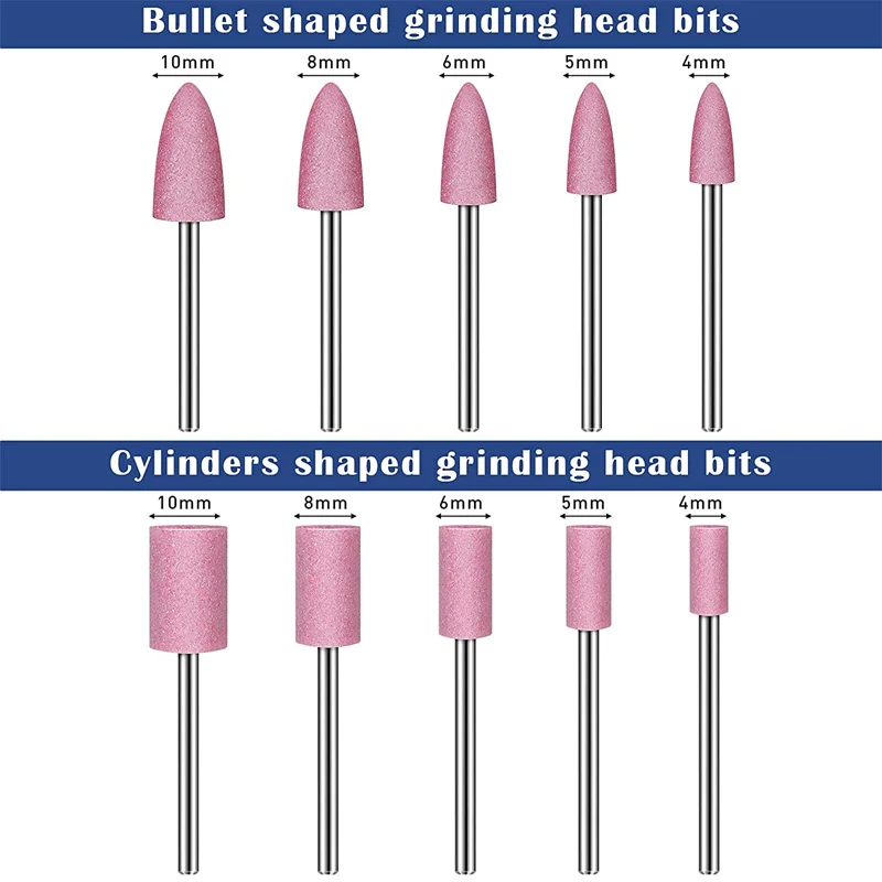 10PCS Abrasive Mounted Stone for Rotary Tools Grinding Stone Wheel Head Tool Accessories,3mm Shaft Mounted Ceramic Grinding Head