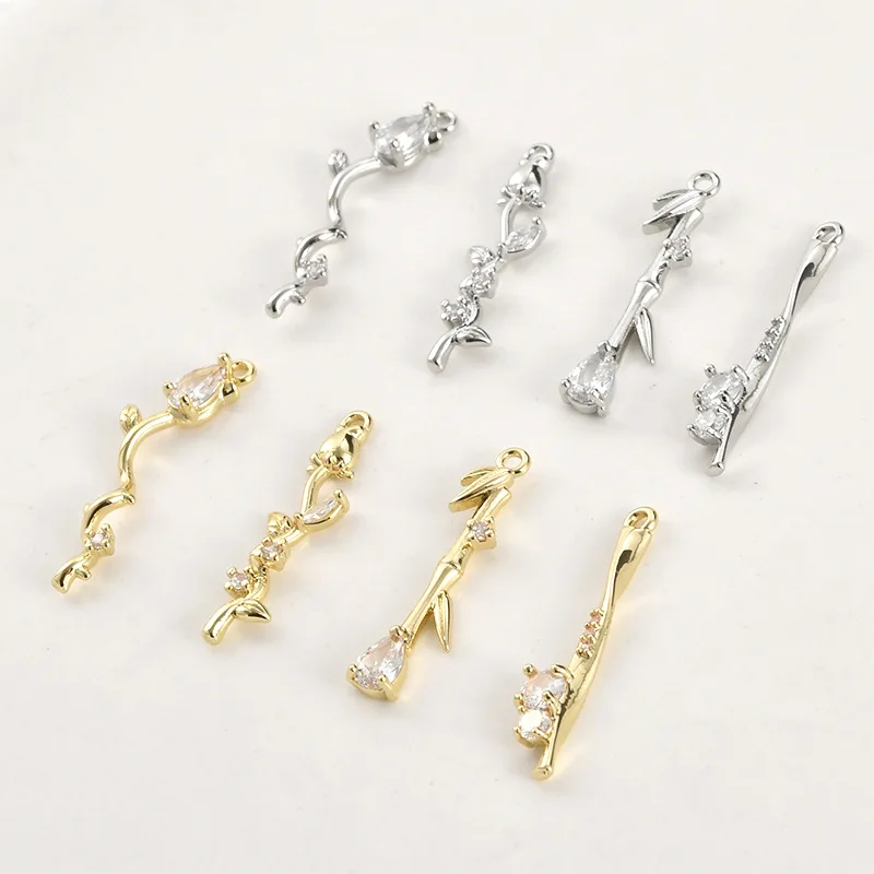 14k Electroplated Real Gold Color Retention Zircon Rose Bamboo Joint Twist Long Pendant DIY Handmade Jewelry Accessories