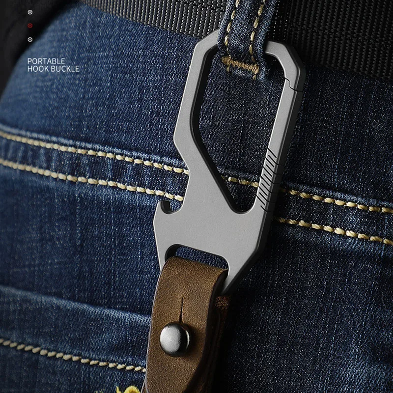 Titanium Alloy Keychain Bottle Opener Crowbar Quick Hook Mount Hiking Hook For Men Multi-functional Portable Simple Car Keychain