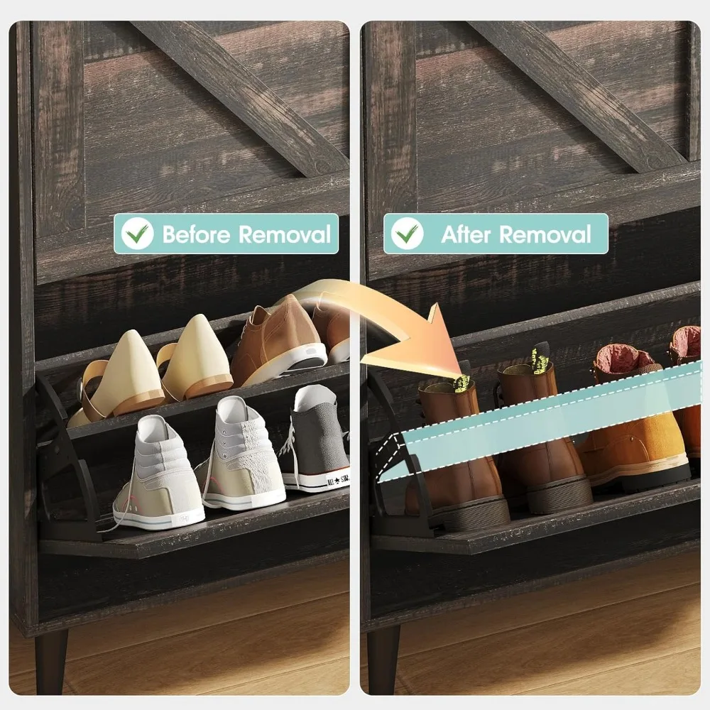 "خزانة تخزين الأحذية الضيقة القائمة بذاتها مع درجين ورفوف مفتوحة"