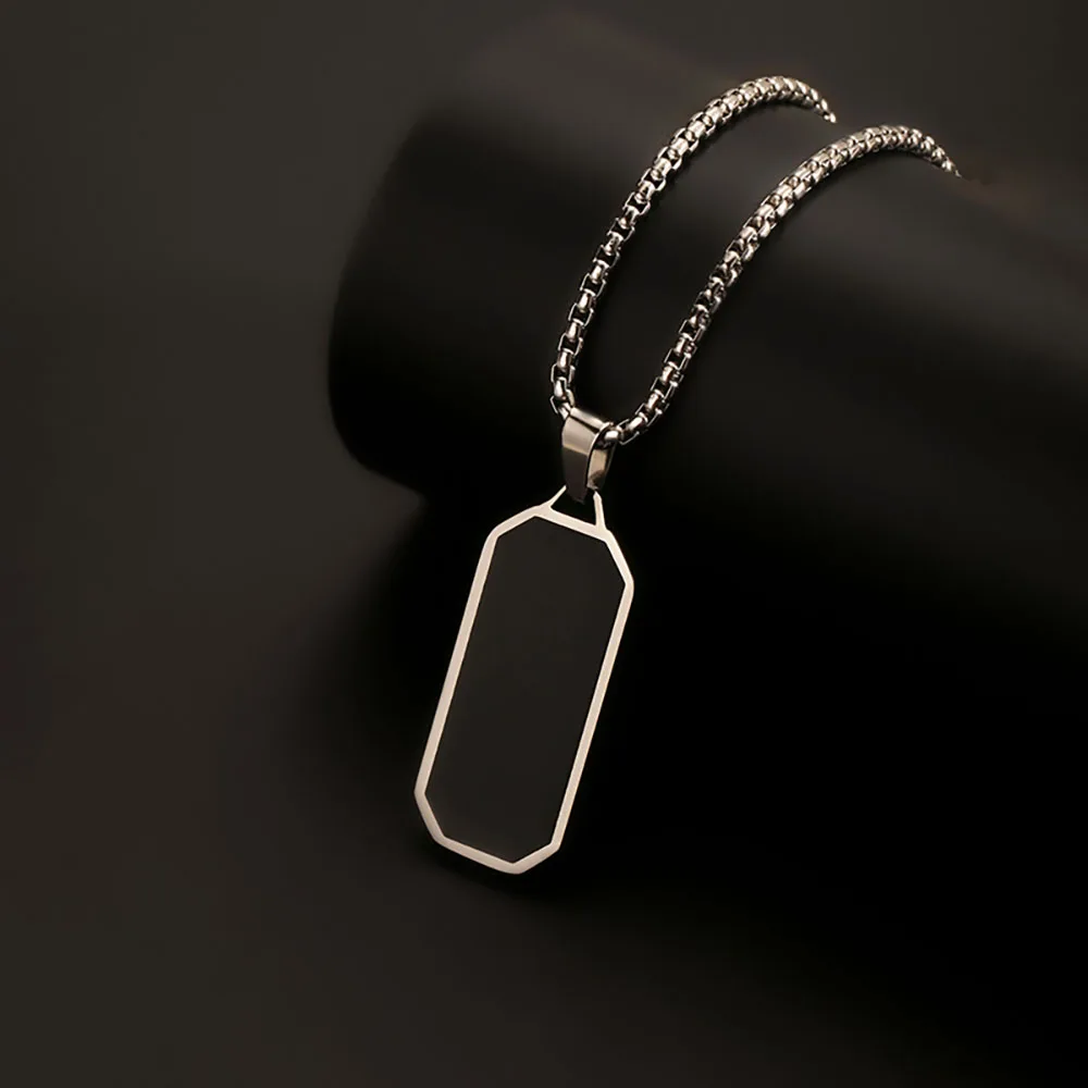 1 قطعة الرجال الموضة الفولاذ المقاوم للصدأ بساطتها الأسود المينا مربع قلادة قلادة للرجال بسيط مستطيل قلادة رجل مجوهرات