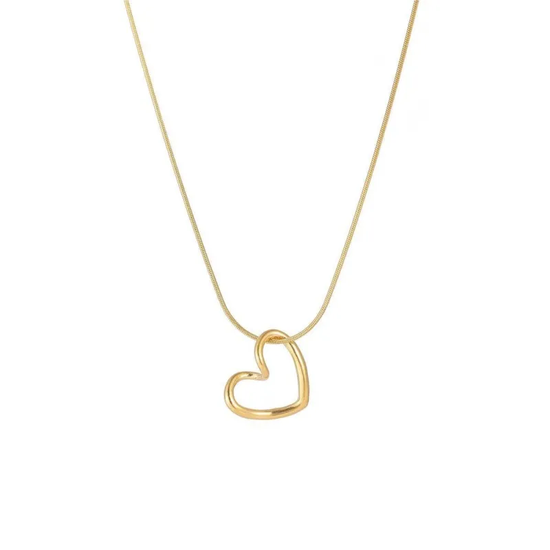 ANENJERY L316 Stainless Steel Twist Hollow Heart Pendant Necklace for Women Spicy Girls Simple Clavicle Chain Jewelry Gift