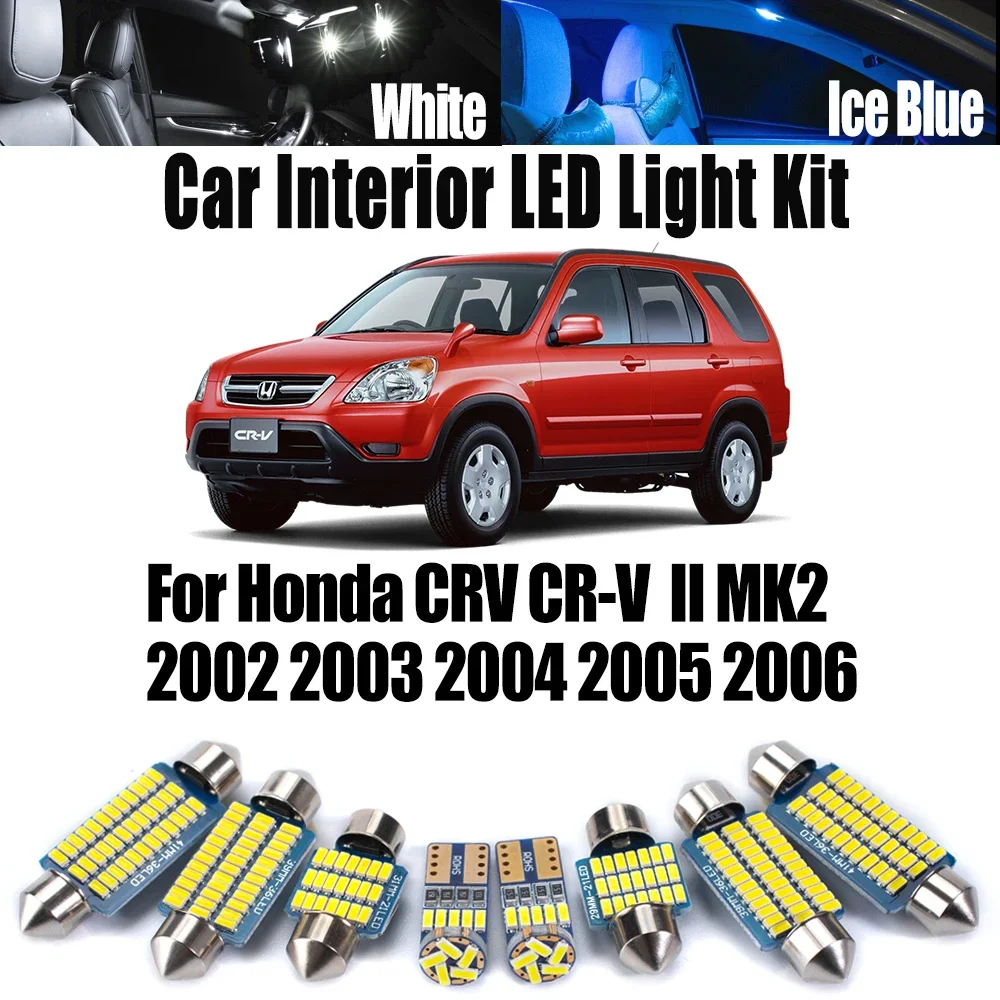9Pcs Canbus For Honda CRV CR-V  II MK2 2002- 2004 2005 2006 Car Bulb LED Interior Reading Map Dome Trunk License Plate Light Kit