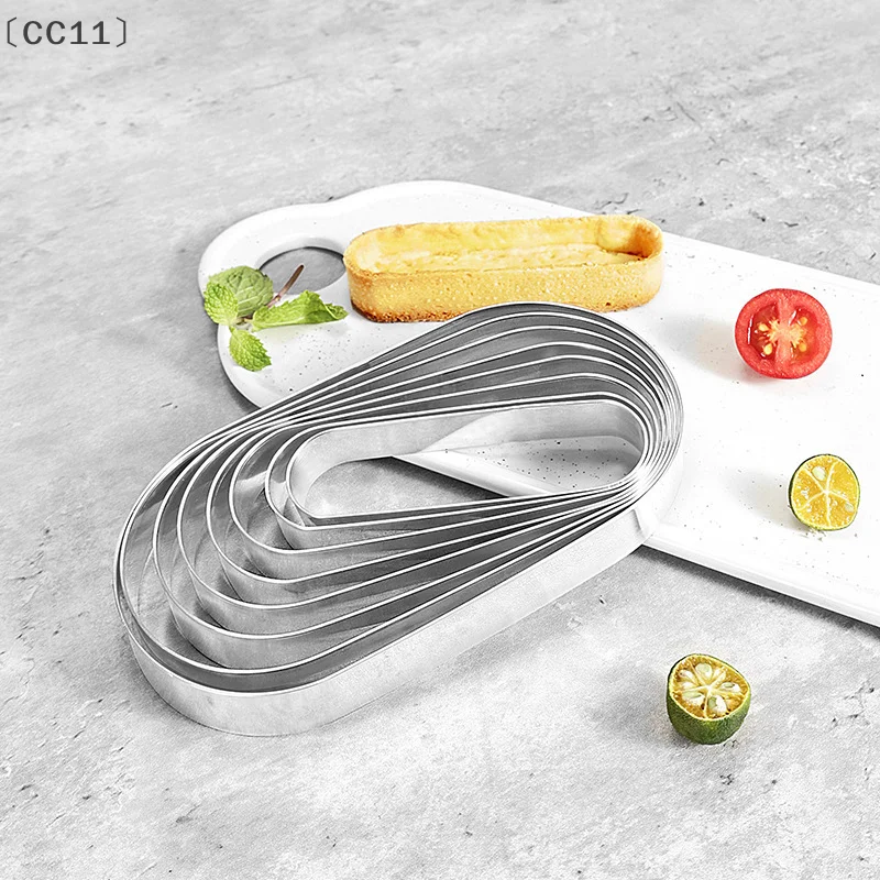 [[CC11] 4 أحجام من الفولاذ المقاوم للصدأ حلقة موس مستطيلة بيضاوية على شكل كعكة قواطع البسكويت قالب خبز موس أدوات خبز منتفخة من تيراميسو