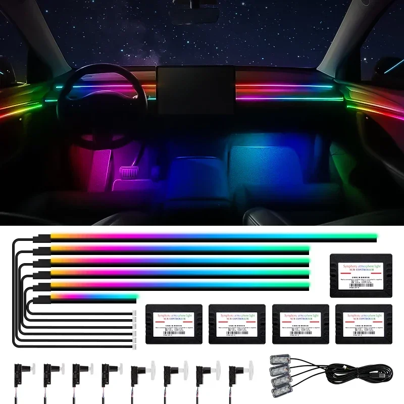 

Bluetooth APP Control 18 in 1 RGB Atmosphere Lamp Car Ambient Lights Symphony Interior Breathe Decoration LED Acrylic Strips 12V