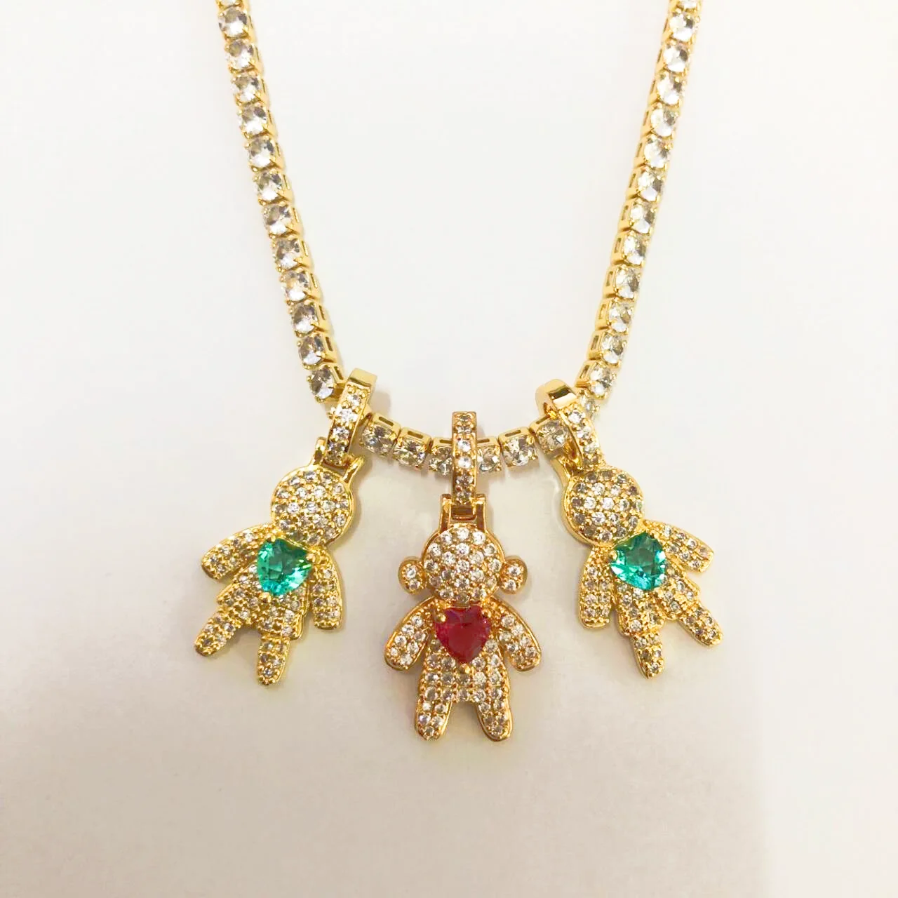 Nidin Fashion Boy Girl Pendant Pave CZ Crystal Heart Charm Tennis Chain Necklace Hip Hop Jewelry For Women Men Valentine Gifts