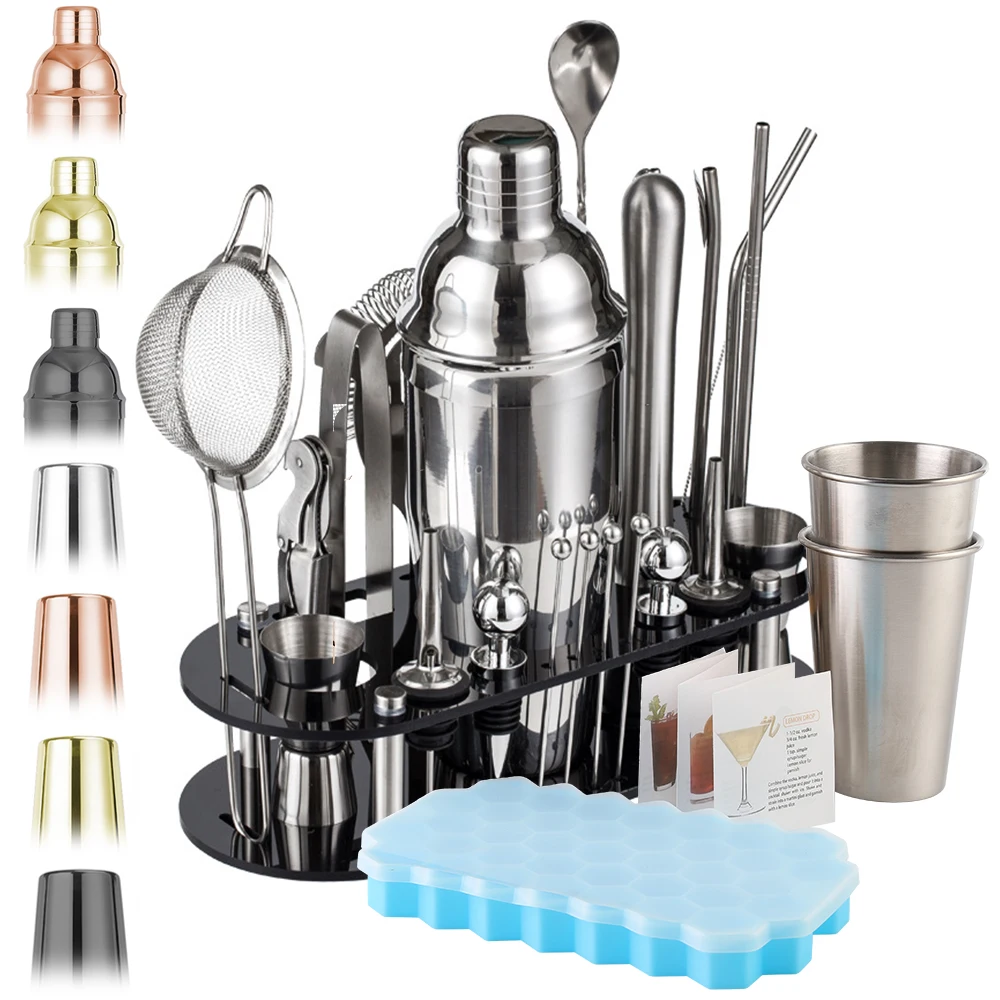 26pcs Boston Cocktail Shaker Set Bartender Kit Cocktail Utensils Bar Shaker Set Home Bar Accessories WIth Ice Cube Mode Cups