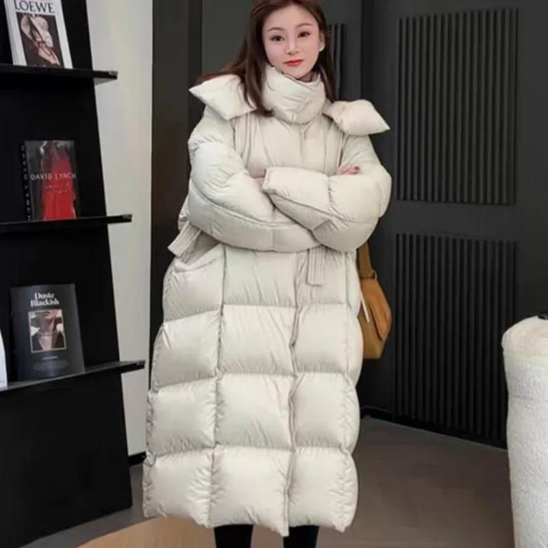 Winter New Women's Down Jacket Loose Commuting Windproof Hooded White Duck Down Long Parkas