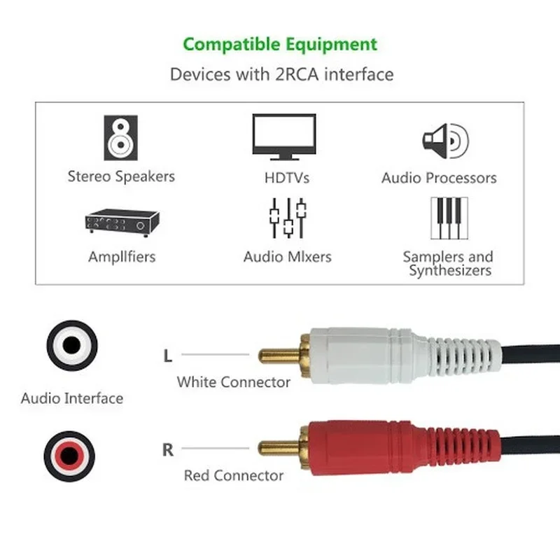 3.5mm kabel Audio Jack Stereo męski do 2 RCA męski przewód Aux do laptopa PC TV DVD VCR MP3 głośniki wideo Audio kabel konwertacyjna