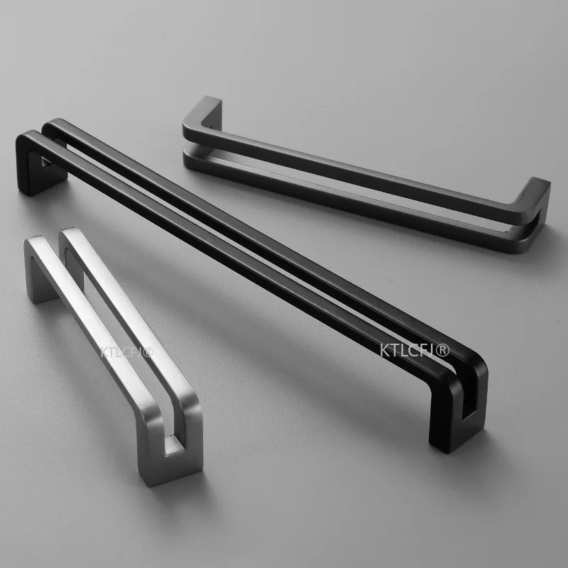 Zinc Alloy Black  Grey Nickle Cupboard Kitchen Handle Drawer Cabinet Knob Modern Wardrobe Furniture Pull Square