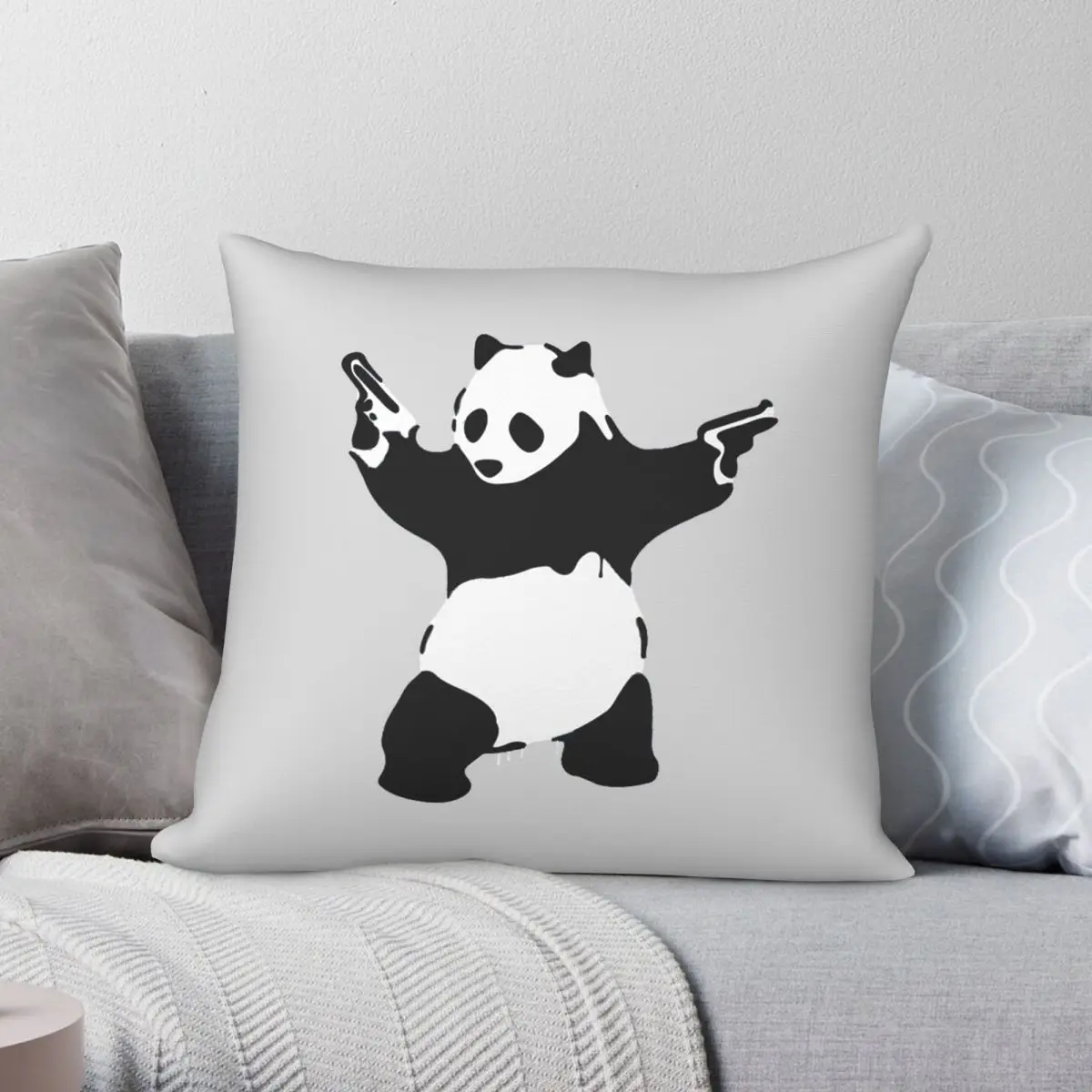 Banksy Panda Square Pillowcase Polyester Linen Velvet Creative Zip Decor Throw Pillow Case Room Cushion Cover