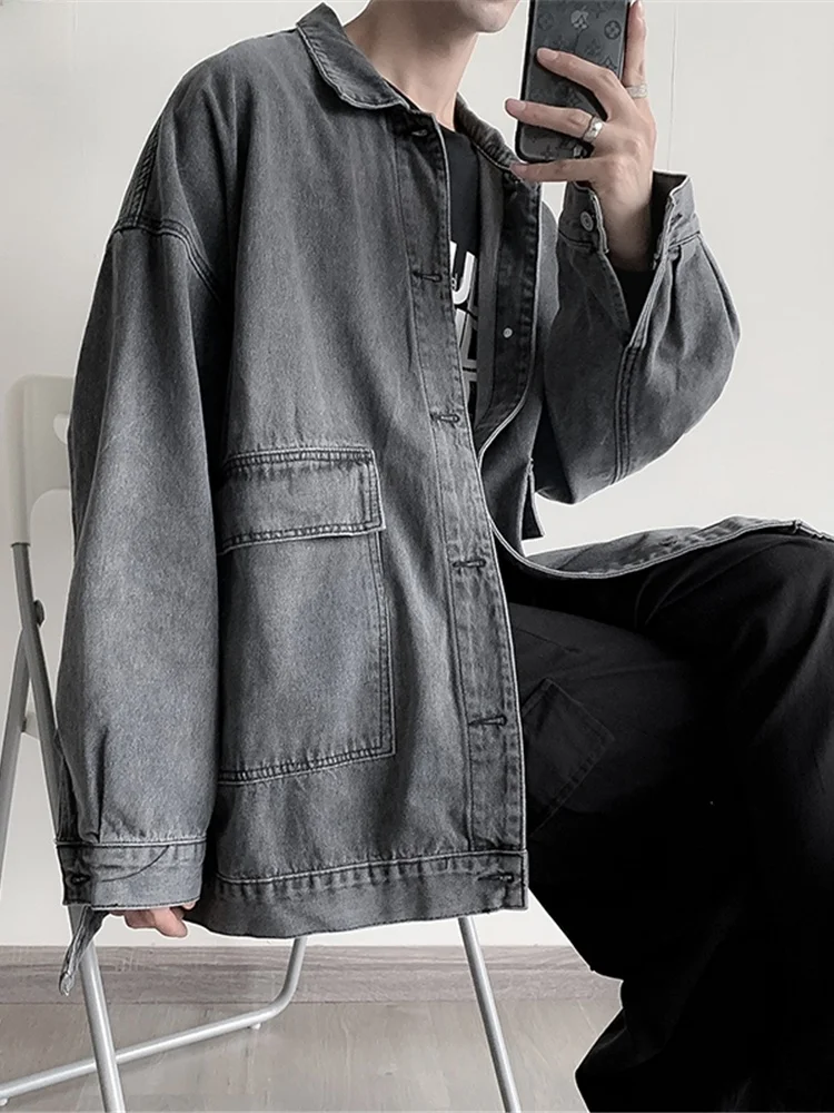 

Waed Denim Jaet for Boys Hip Hop Trend Autumn Winter Versatile Hong Kong Sle INS Teenage Pure Color Jaet Top