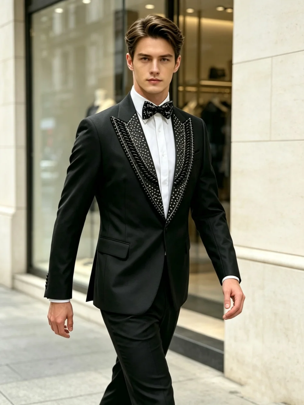 Formal Wedding Tuxedos Rhinestone 2 Piece Set Jacket Pants Men Suits Single Breasted Blazers For Graduation Banquet Customized