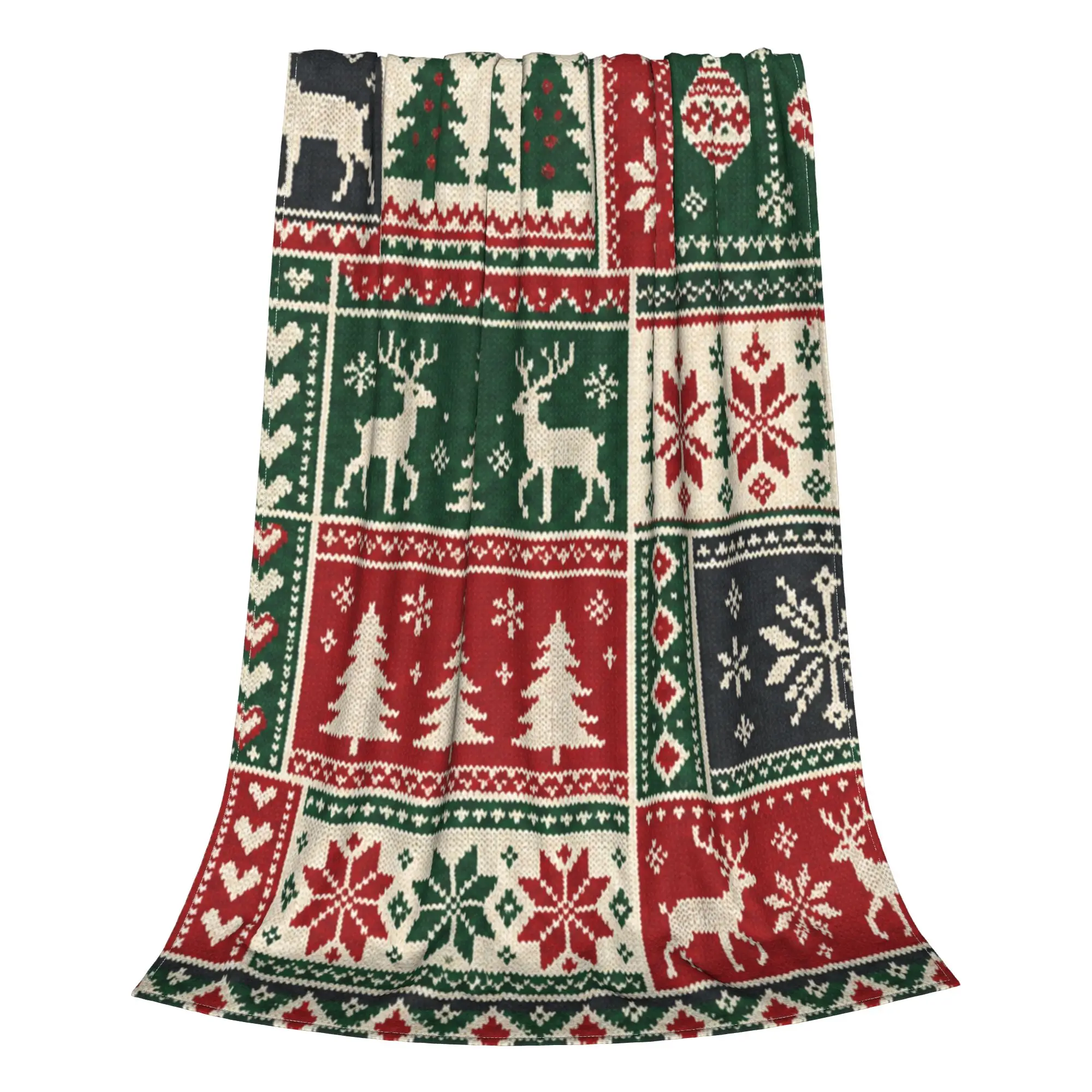 1PC Ugly Christmas Sweaters Cozy Christmas Quilt Print  Winter Blankets for Adults Bedding Home Interior Sofa Knee