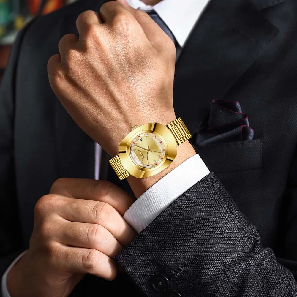 CHENXI Couple's Matching Quartz Watches Gold-Tone High-Fashion Diamond-Studded Waterproof Steel Bracelet Timepieces